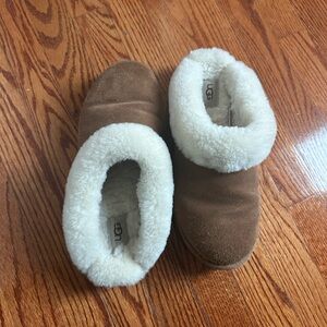 UGG Brown Suede Slippers with Cream Fur